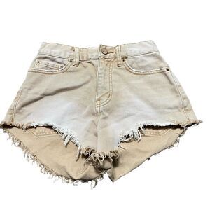 URBAN OUTFITTERS BDG Raw Hem Distressed Cheeky Tan Jean Shorts Size 24 (XS)
